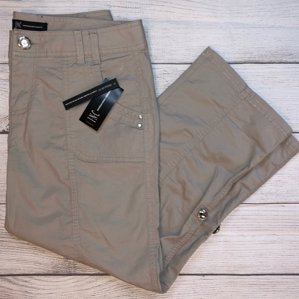 I•N•C NWT! Capri 3/4 Pants Women’s Sz 4 Gray Studded Adjustable Joggers